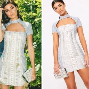 Pretty Little Thing Premium embroidered blue dress